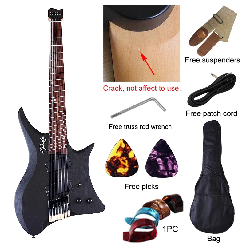 Guitarra eléctrica sin cabeza de 7 cuerdas, diseño de traste de 30 pulgadas, cuerpo de fresno sólido, escala 686, Mini guitarra mate Natural de alta calidad