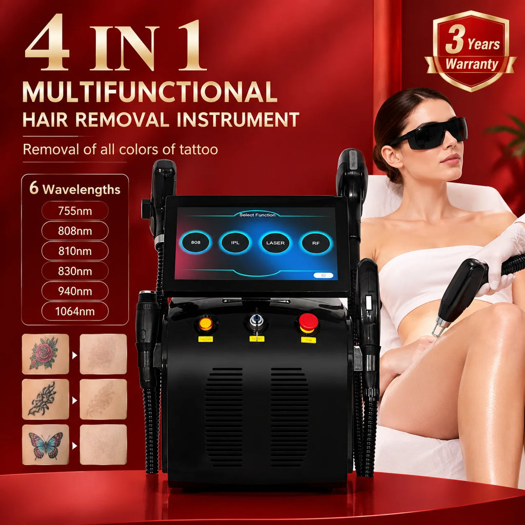 Máquina láser 4 en 1 de 7000 W, 6 longitudes de onda, para depilación, eliminación de tatuajes, preencendido FAC, rejuvenecimiento de la piel, dispositivo de belleza.