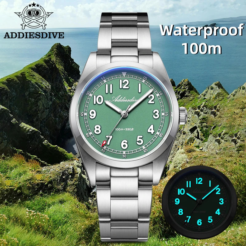 Reloj de pulsera de cuarzo de lujo ADDIESDIVE, resistente al agua, luminoso BGW9, reloj para hombre con cristal de zafiro, estilo casual, modelo AD2521 de acero inoxidable