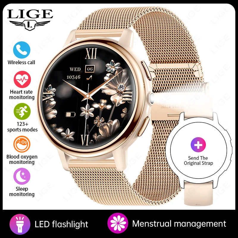 Reloj inteligente para hombre LIGE 2026, pantalla HD de 1.26", recordatorio de llamadas, monitor de salud fisiológica, linterna LED, regalo para mujer, reloj inteligente femenino