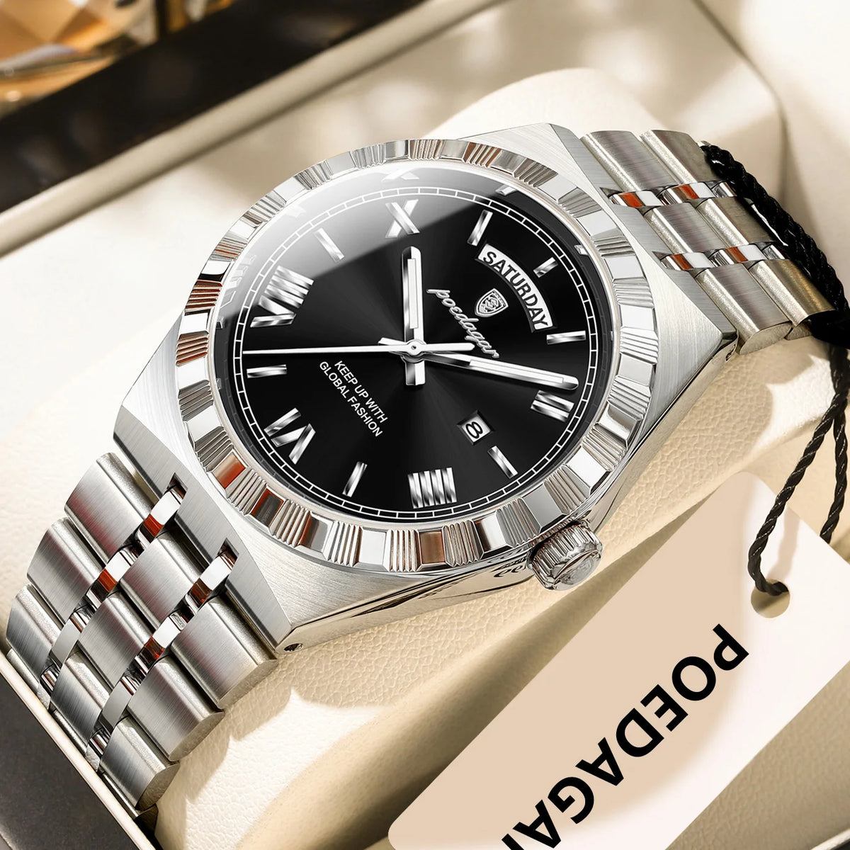 Reloj de pulsera de lujo POEDAGAR para hombre, con fecha, día, resistente al agua, luminoso, de cuarzo y acero inoxidable, estilo ejecutivo.