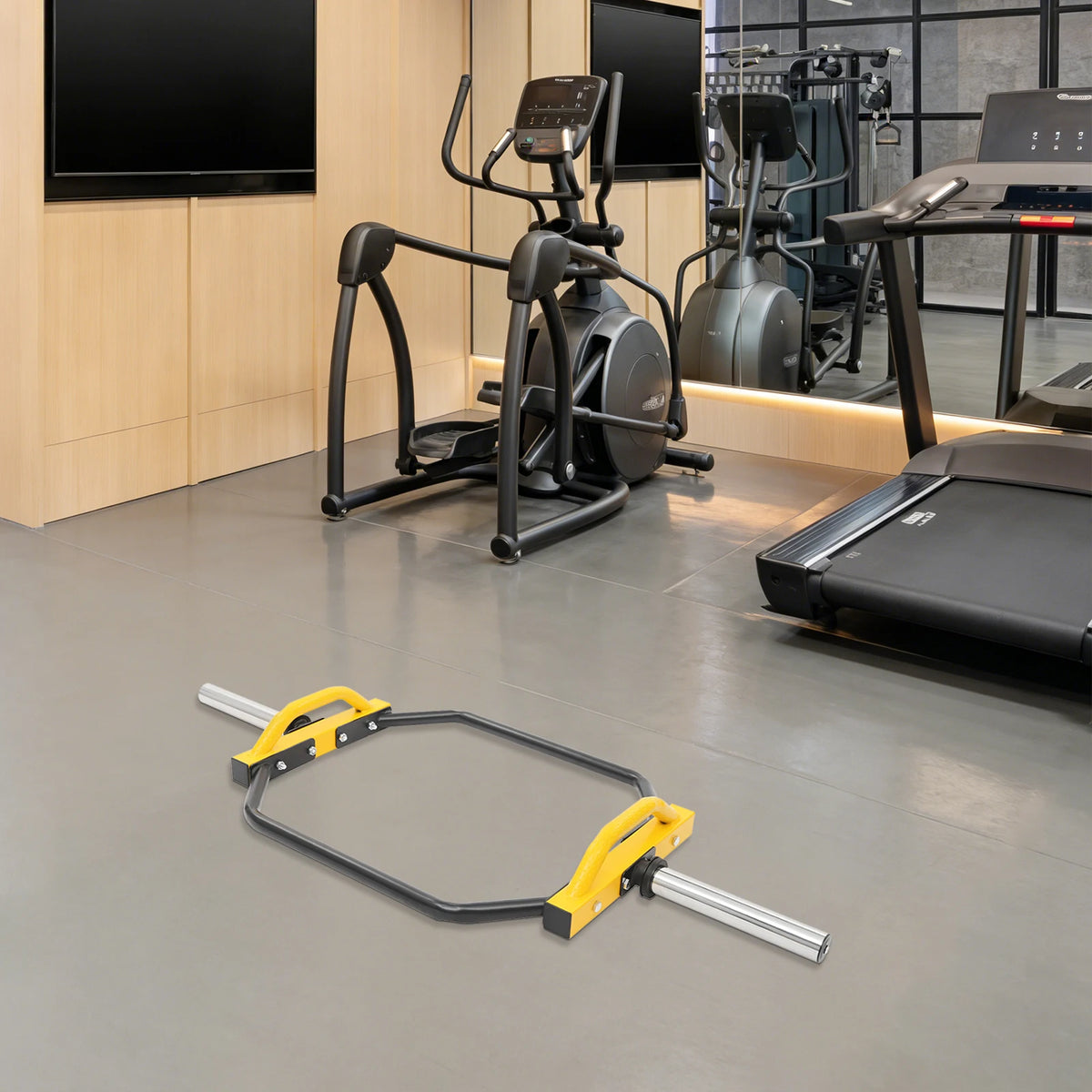 Barra Hexagonal para Mancuernas, Capacidad de 330 LBS, Construcción de Acero, Mango con Reborde Antideslizante y Collares de Resorte para Entrenamiento de Fuerza en Casa