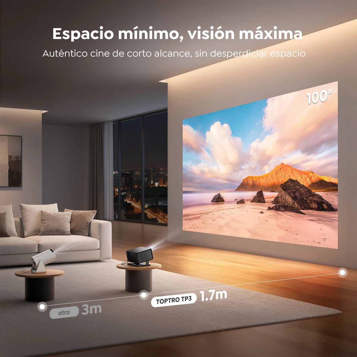 Proyector Toptro 4K Full HD 1080P con Wi-Fi 6, enfoque automático, portátil, compatible con Google TV, ideal para un cine en casa inteligente y para uso en exteriores.