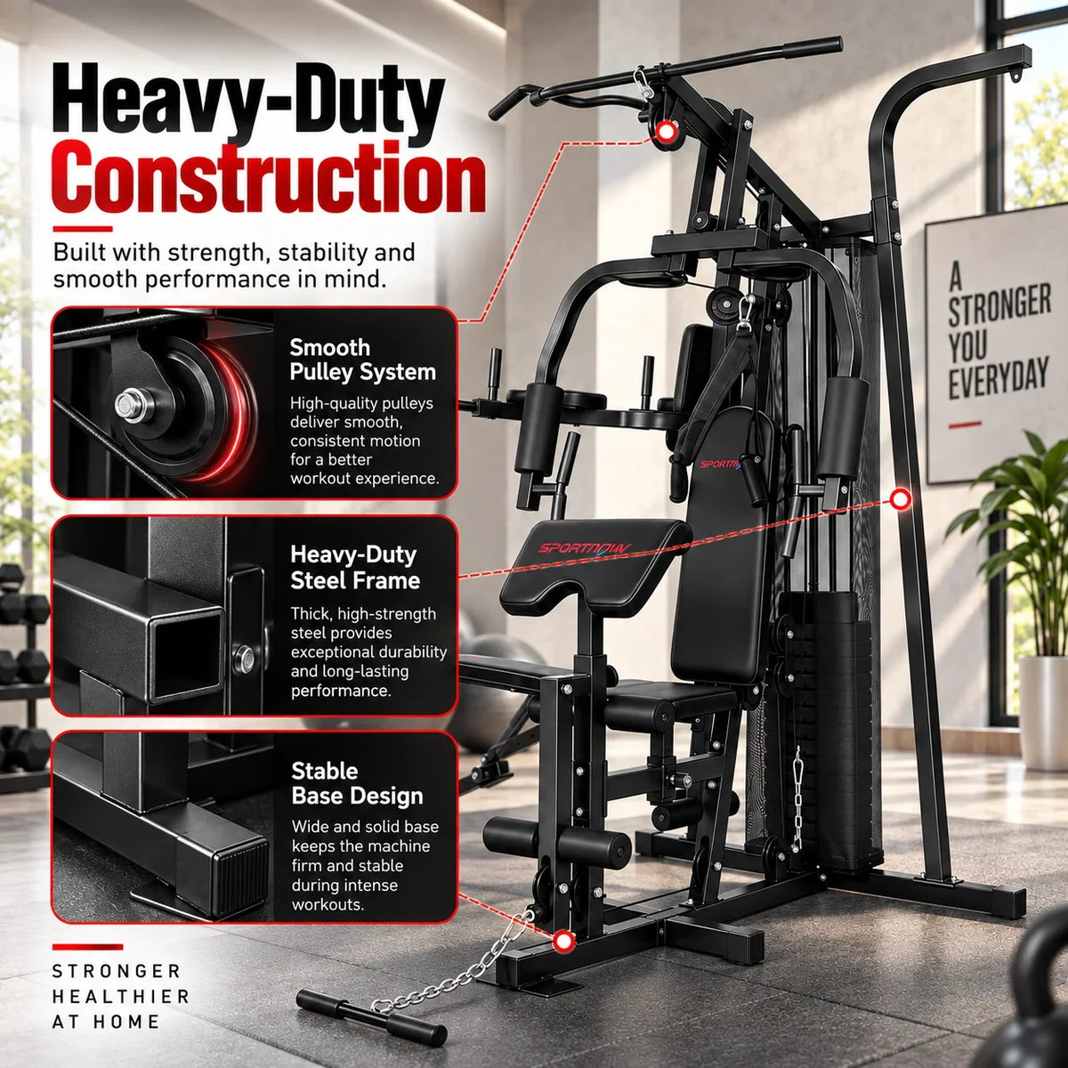 Sistema completo de entrenamiento físico en casa para la pérdida de peso y el aumento de la fuerza, máquina de gimnasio multifuncional con capacidad para ejercicios de todo el cuerpo, resistencia ajustable, diseño cómodo