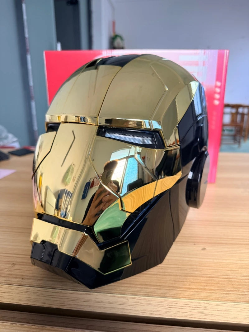 Casco de Iron Man MK5 Negro y Dorado, Los Vengadores, Escala 1/1, Casco Transformable con Activación por Voz, Colección Eléctrica Decorativa para Regalo