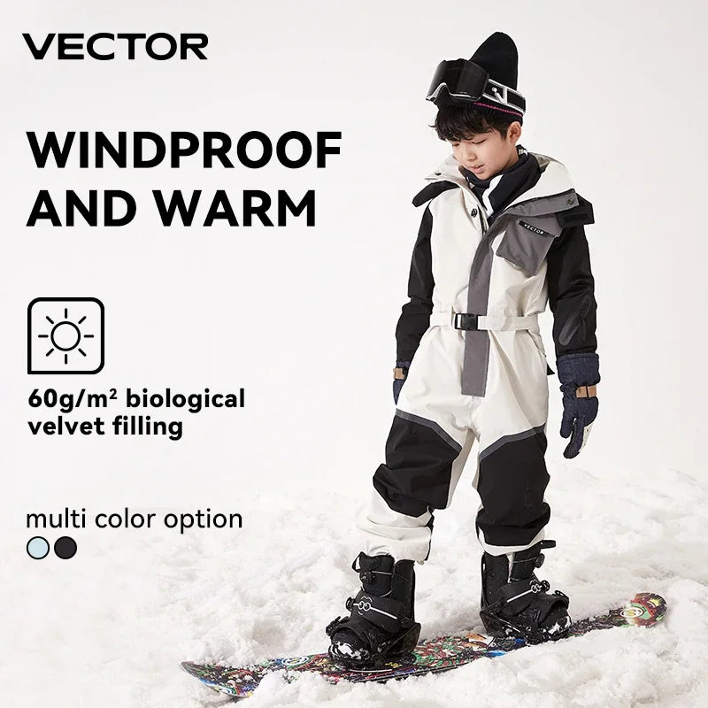 VECTOR Mono de Nieve para Niños, Cálido y Grueso para Invierno, con Capucha, Impermeable, Mono de Esquí, Ropa de Snowboard, Chaqueta de Snowboard para Deportes al Aire Libre