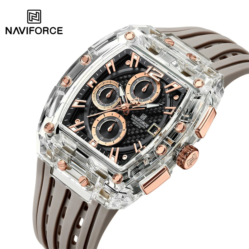 NAVIFORCE 7105 Fashion Chronograph Multi Functional Quartz Watch Sport 5ATM Waterproof Silicone Men's Watch Relogios Masculino