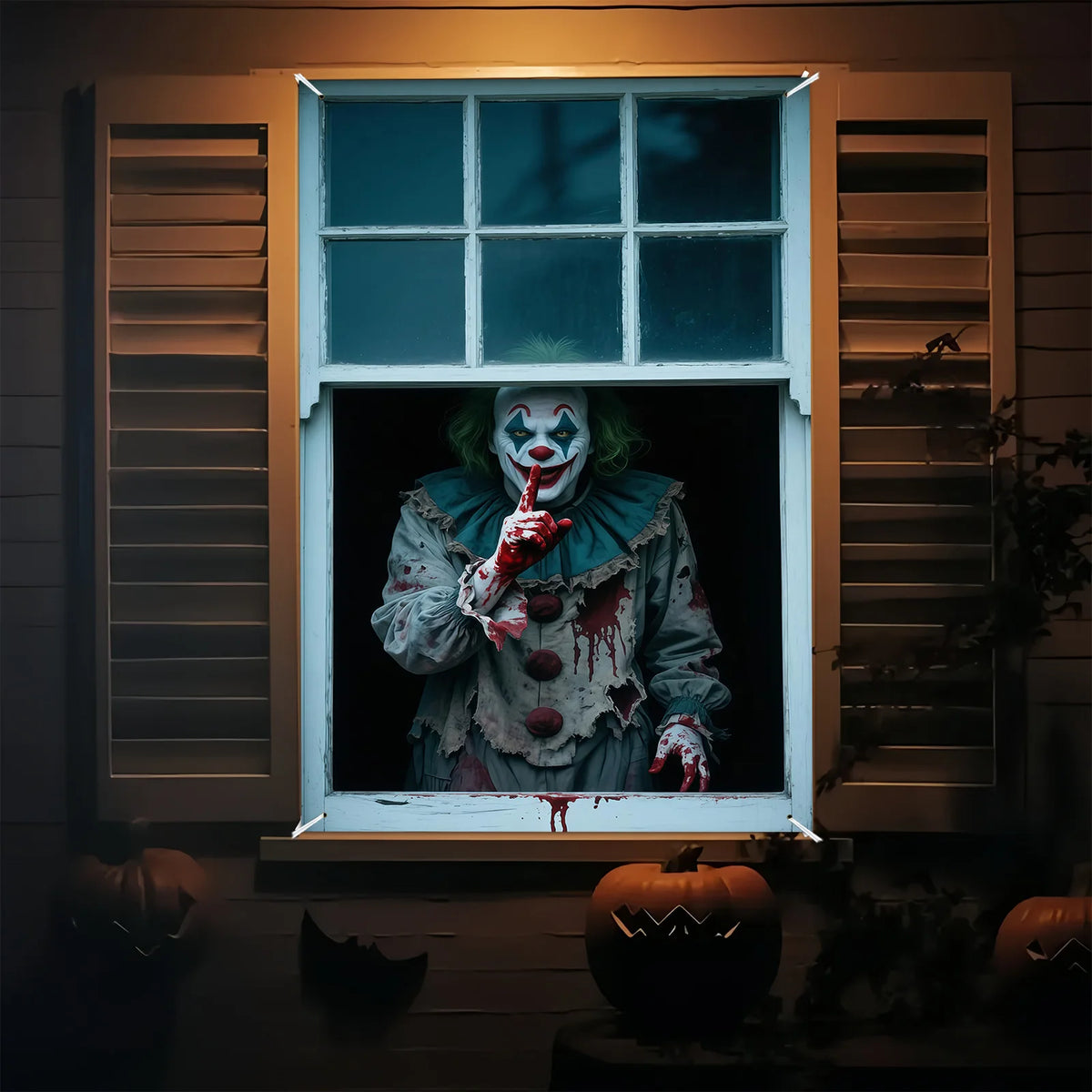 Banner plano 2D de 1 pieza para fiesta de Halloween - Diseño de payaso de carnaval de terror y sangre, decoración colgante de poliéster