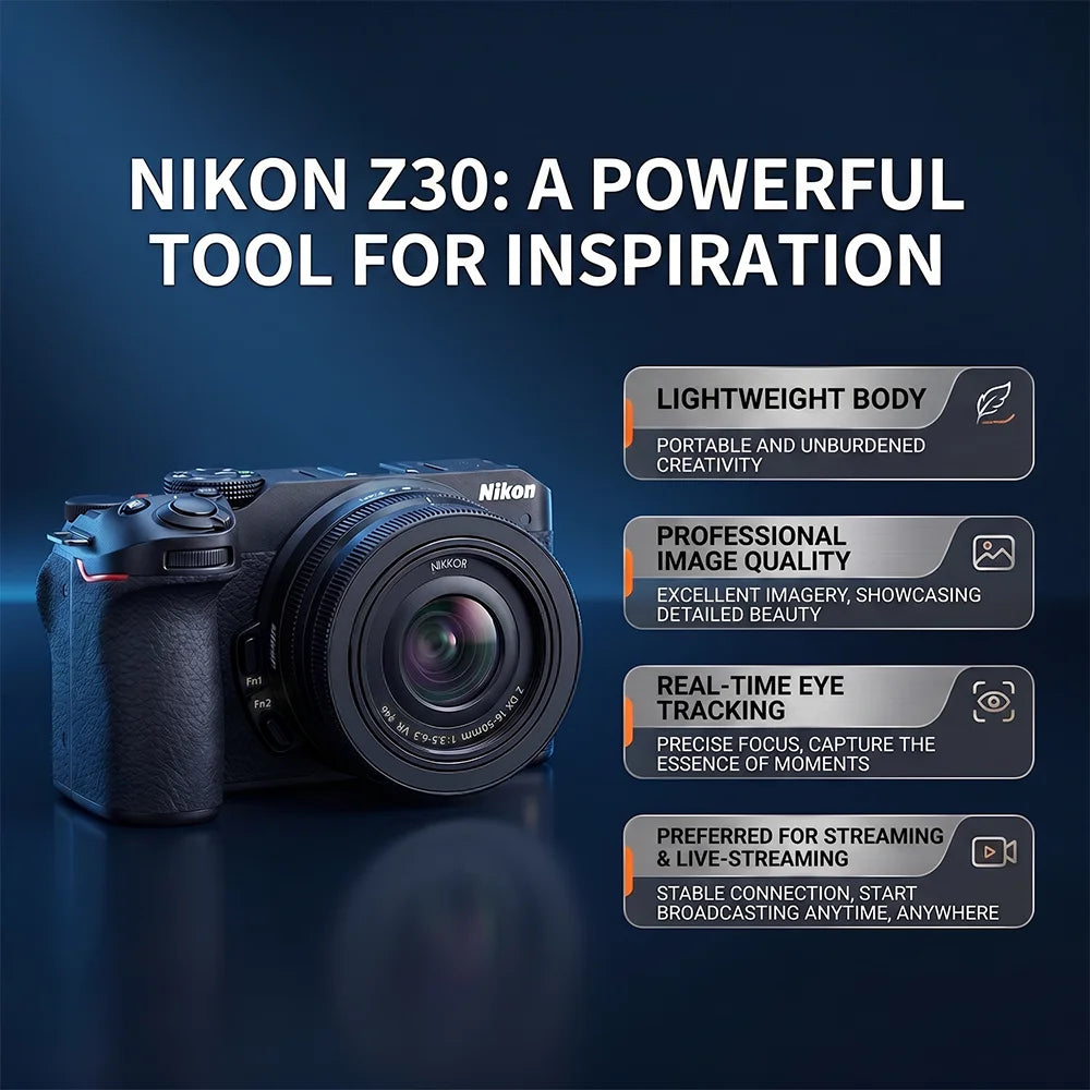 Cámara sin Espejo NIKON Z30, Videocámara Digital SLR con Video 4K UHD, Puede Equiparse Opcionalmente con Lentes de 16-50 mm