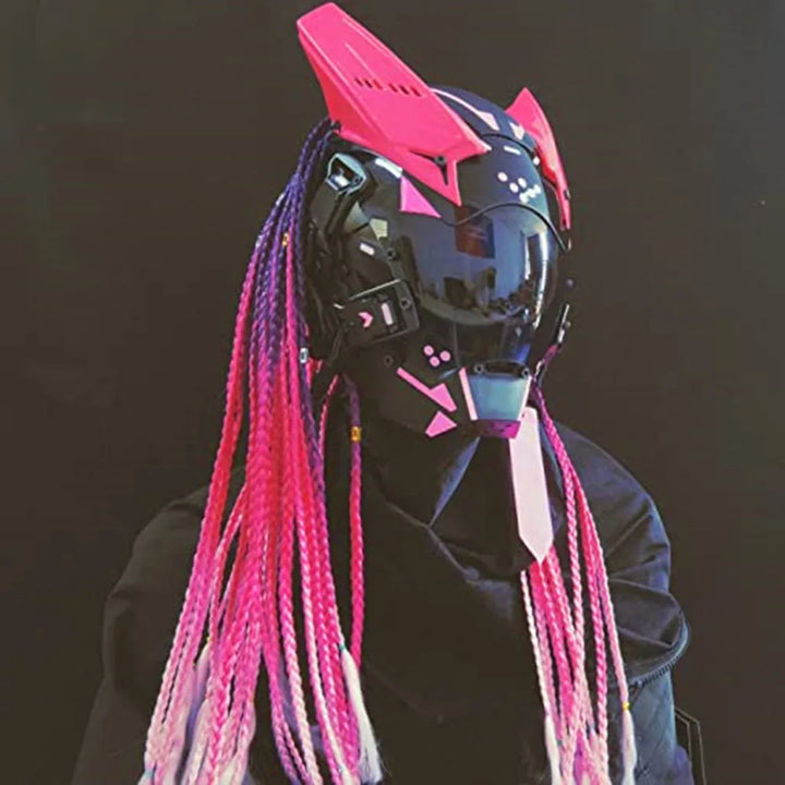 Cyberpunk máscara futurista Techwear, decoración de casco de Cosplay de Halloween con trenza ligera y sucia, Caballero de estilo guerrero japonés Sty