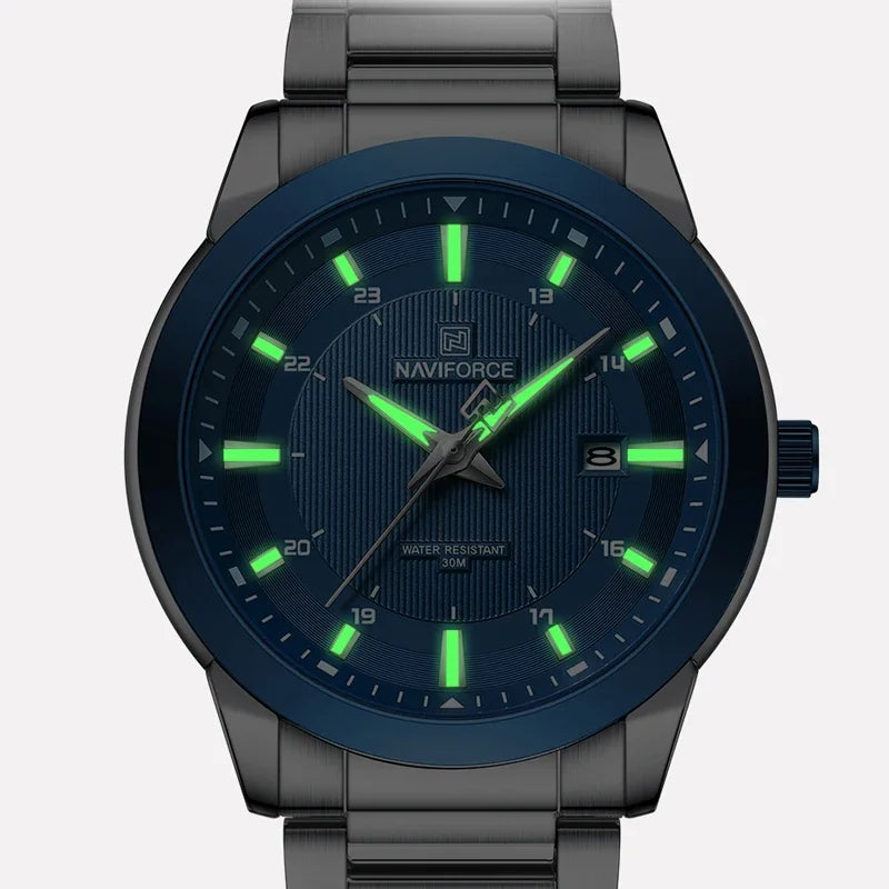 Nuevo estilo de reloj NAVIFORCE para hombre, de cuarzo, diseño sencillo, informal y ejecutivo, con correa de acero inoxidable, luminoso y resistente al agua 3ATM