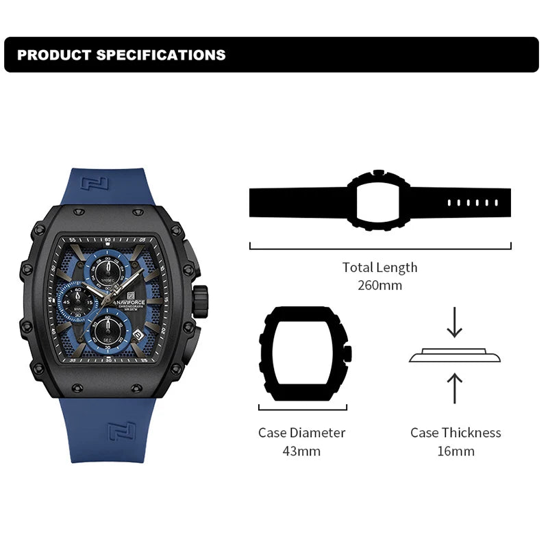 Relojes NAVIFORCE de moda 2025 para hombre, multifuncionales, deportivos, de cuarzo, resistentes al agua 30M, con correa de silicona, reloj de lujo para hombre