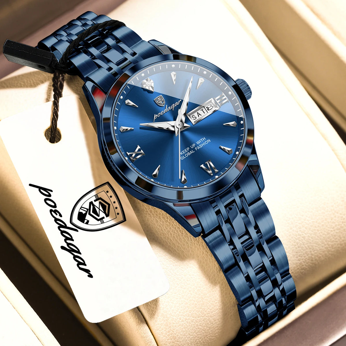 Reloj de pulsera informal POEDAGAR para mujer, resistente al agua, con fecha, semana, luminoso, de acero inoxidable, reloj de moda para mujer