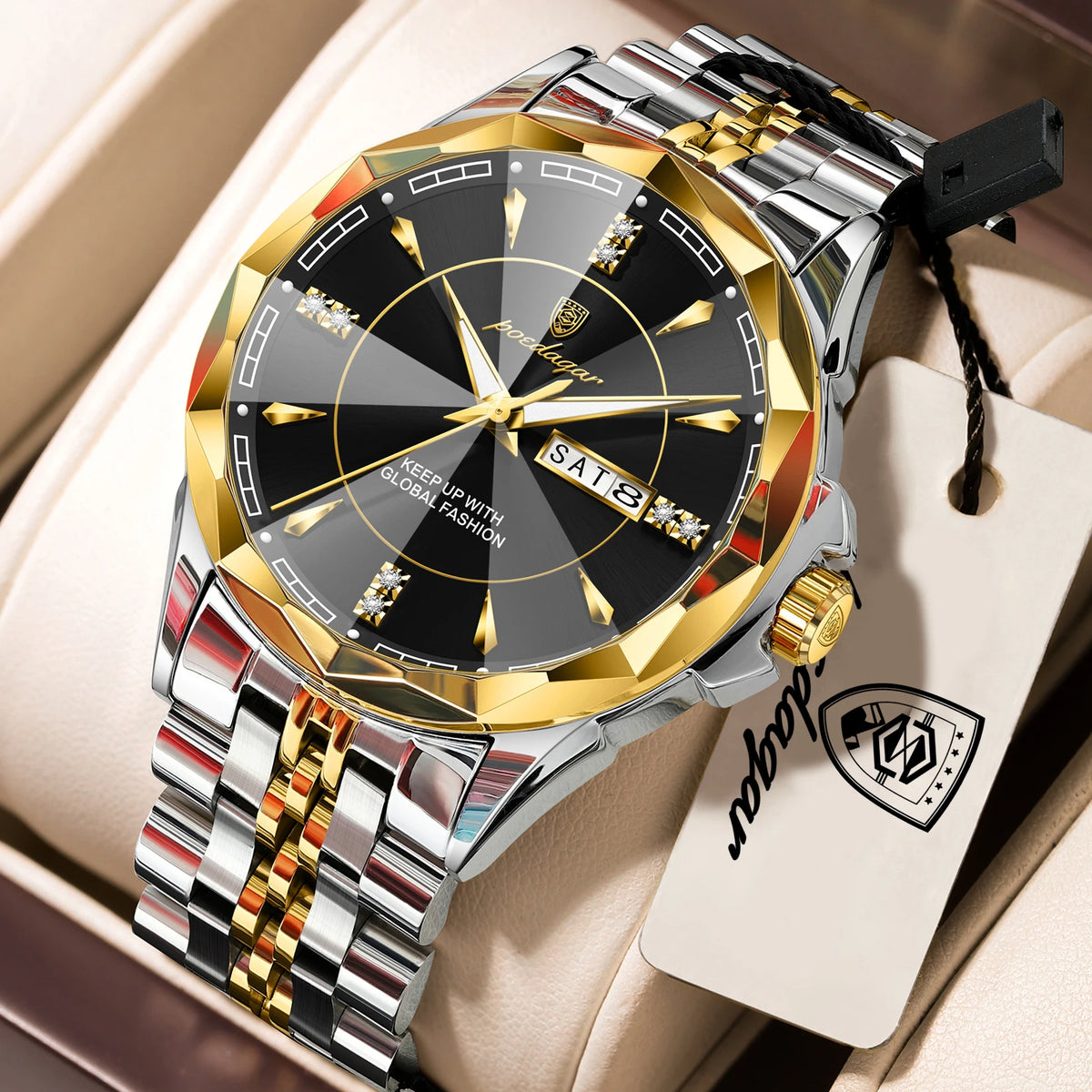 Reloj de pulsera para hombre POEDAGAR, de negocios, resistente al agua, luminoso, de lujo, con fecha y semana, de acero inoxidable, reloj de cuarzo a la moda para hombre