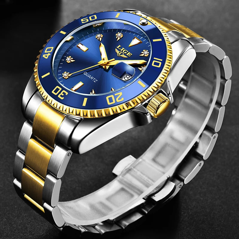 LIGE Nuevo reloj de lujo para hombre, marca superior, reloj de pulsera de cuarzo a la moda, informal, de negocios, resistente al agua 30M, luminoso, reloj para hombre