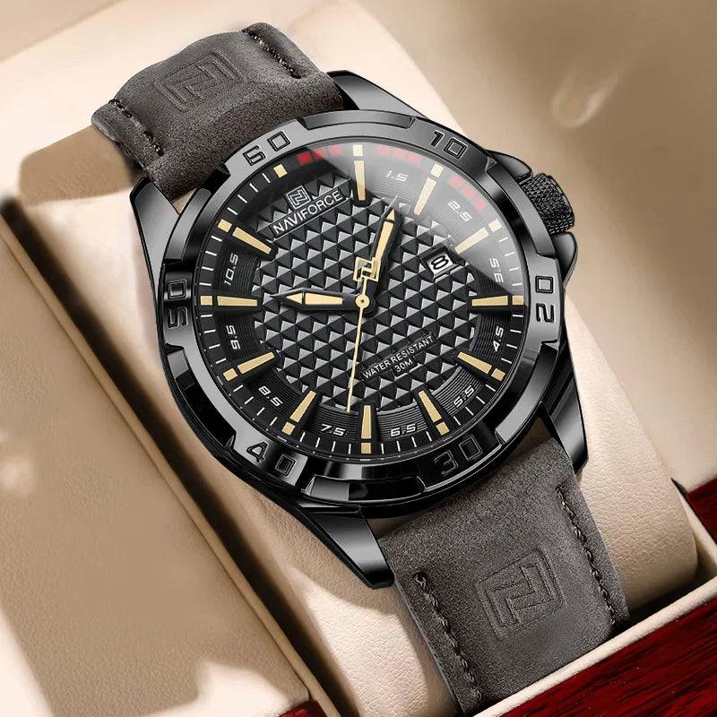 NAVIFORCE Reloj de pulsera de cuarzo deportivo militar informal para hombre, reloj masculino de negocios de cuero impermeable Relogio Masculino