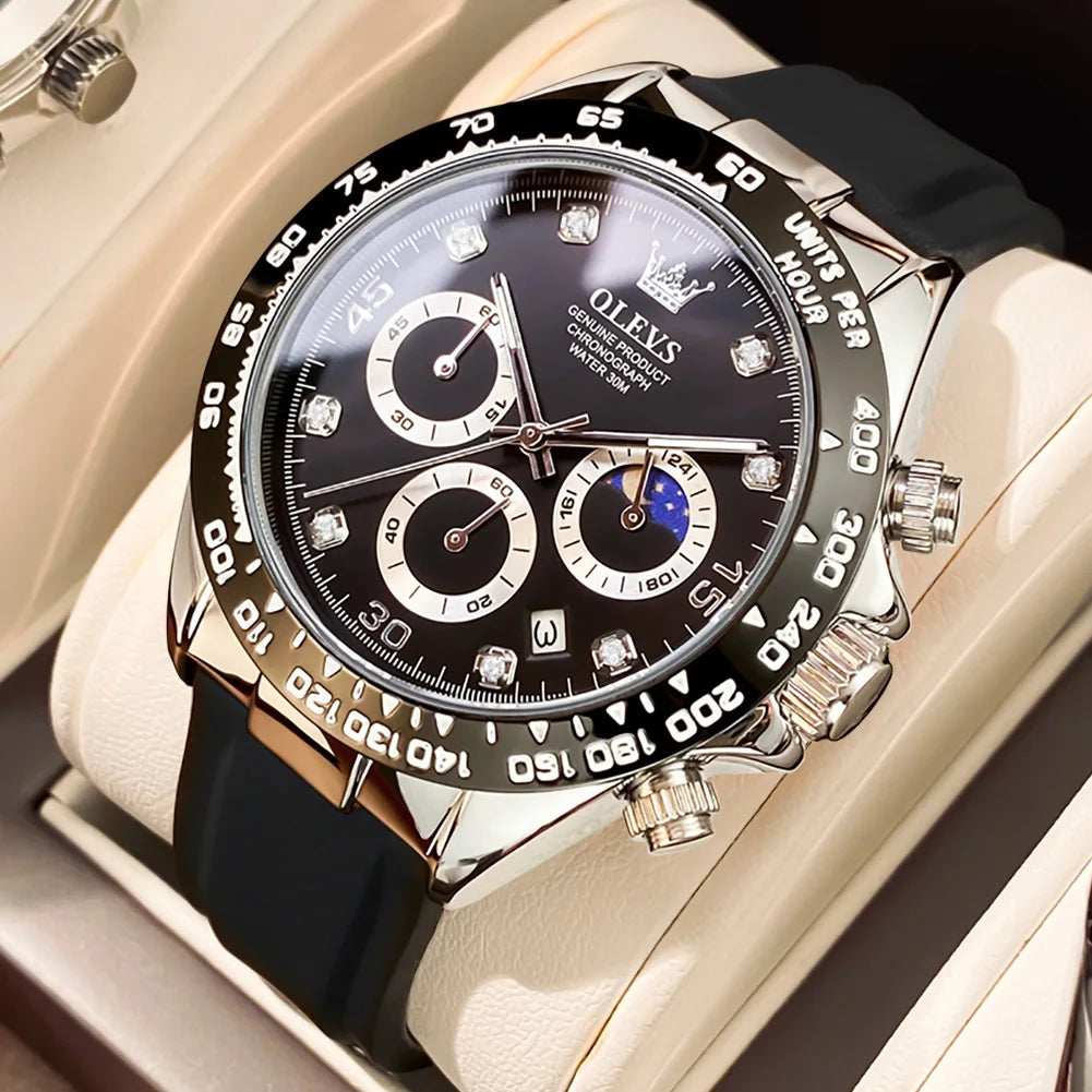Reloj de cuarzo de lujo para hombre OLEVS 2875, cronógrafo multifunción, fase lunar, fecha, esfera con diamantes, reloj de cuarzo resistente al agua para hombre, tendencia