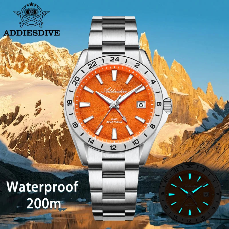Reloj de cuarzo para hombre ADDIESDIVE GMT con cristal de zafiro, mecanismo suizo Ronda 515-24H, doble uso horario, luminiscencia BGW9 Super y resistencia al agua de 20 bares.