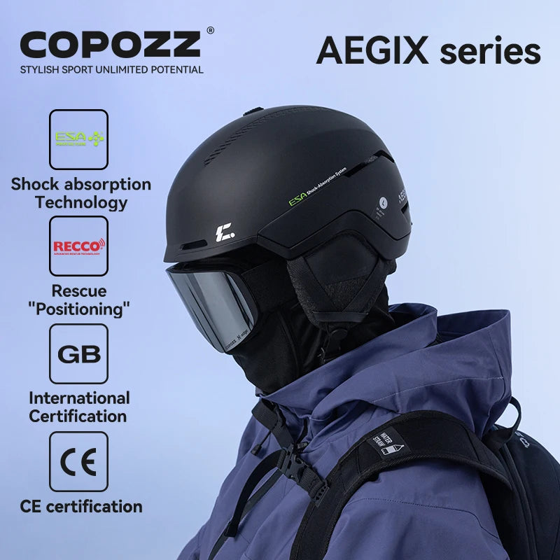 COPOZZ Casco de esquí de Invierno de una Pieza Casco de Nieve Universal para Adultos Patinaje Esquí Snowboard Cascos para Deportes al Aire Libre con Reflector RECCO
