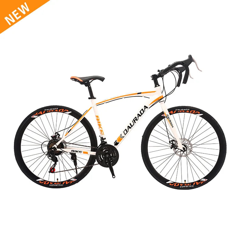Bicicleta de carretera de 27.5 pulgadas con doble freno de disco, cuadro de acero al carbono, llanta de 40 mm, 21 velocidades, vehículo de carreras resistente con neumáticos de alta fricción.