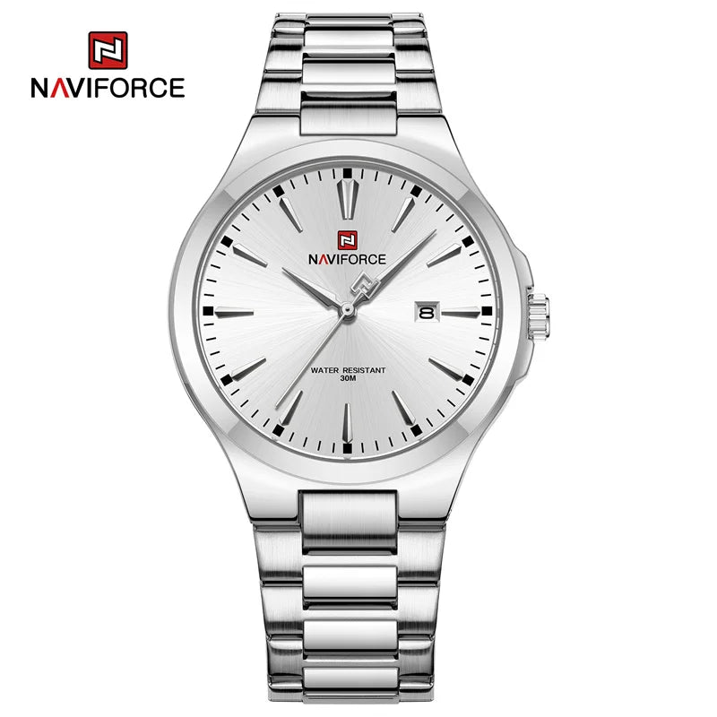 Relojes de hombre NAVIFORCE de diseño original, estilo casual, acero inoxidable, calendario simple, reloj de pulsera impermeable para hombre.