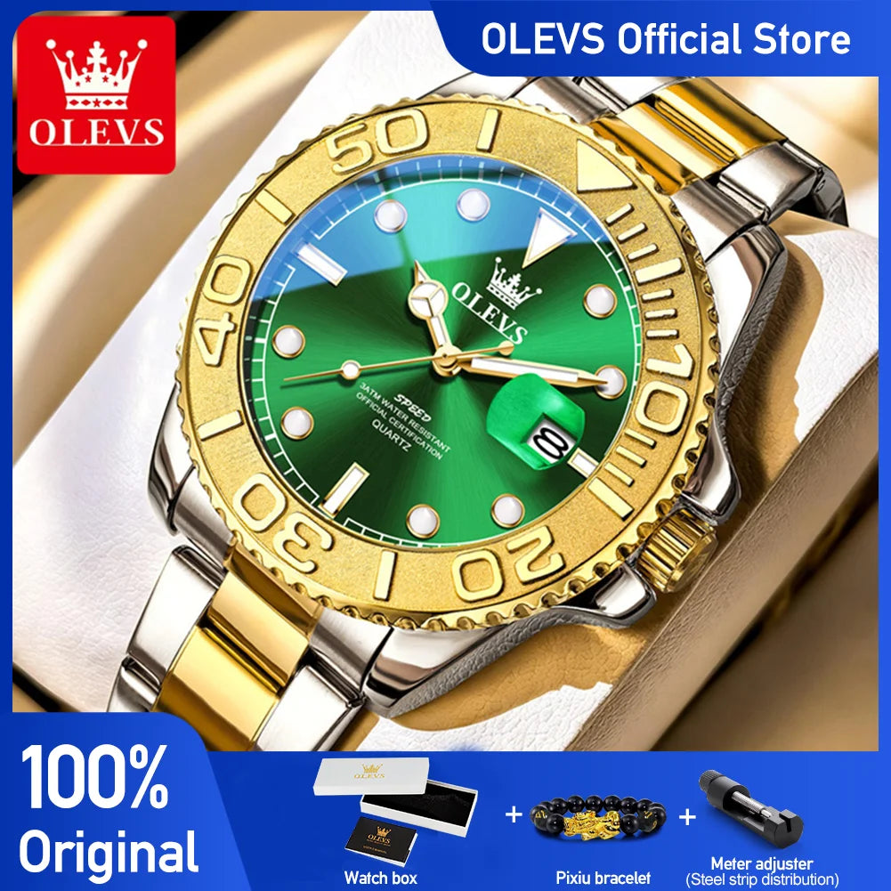 Reloj de cuarzo original OLEVS 2720 para hombre, resistente al agua 30M, función luminosa, calendario, esfera clásica.