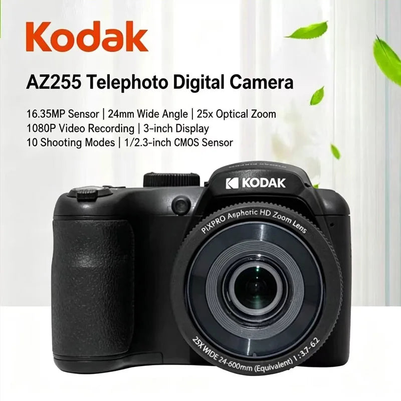 Cámara Digital de 16MP KODAK PIXPRO AZ255 con Pantalla LCD de 3 Pulgadas, Video FHD de 1080P, Cámara Profesional para Vlogs, Zoom Óptico de 25X, Gran Angular de 24mm, OIS