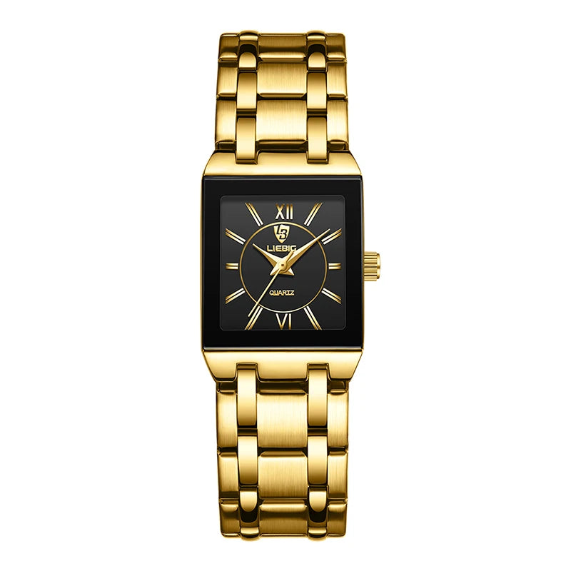 Reloj LIEBIG para hombre, de lujo, con correa de acero, movimiento de cuarzo dorado, resistente al agua, reloj de pulsera dorado para mujer, reloj masculino.
