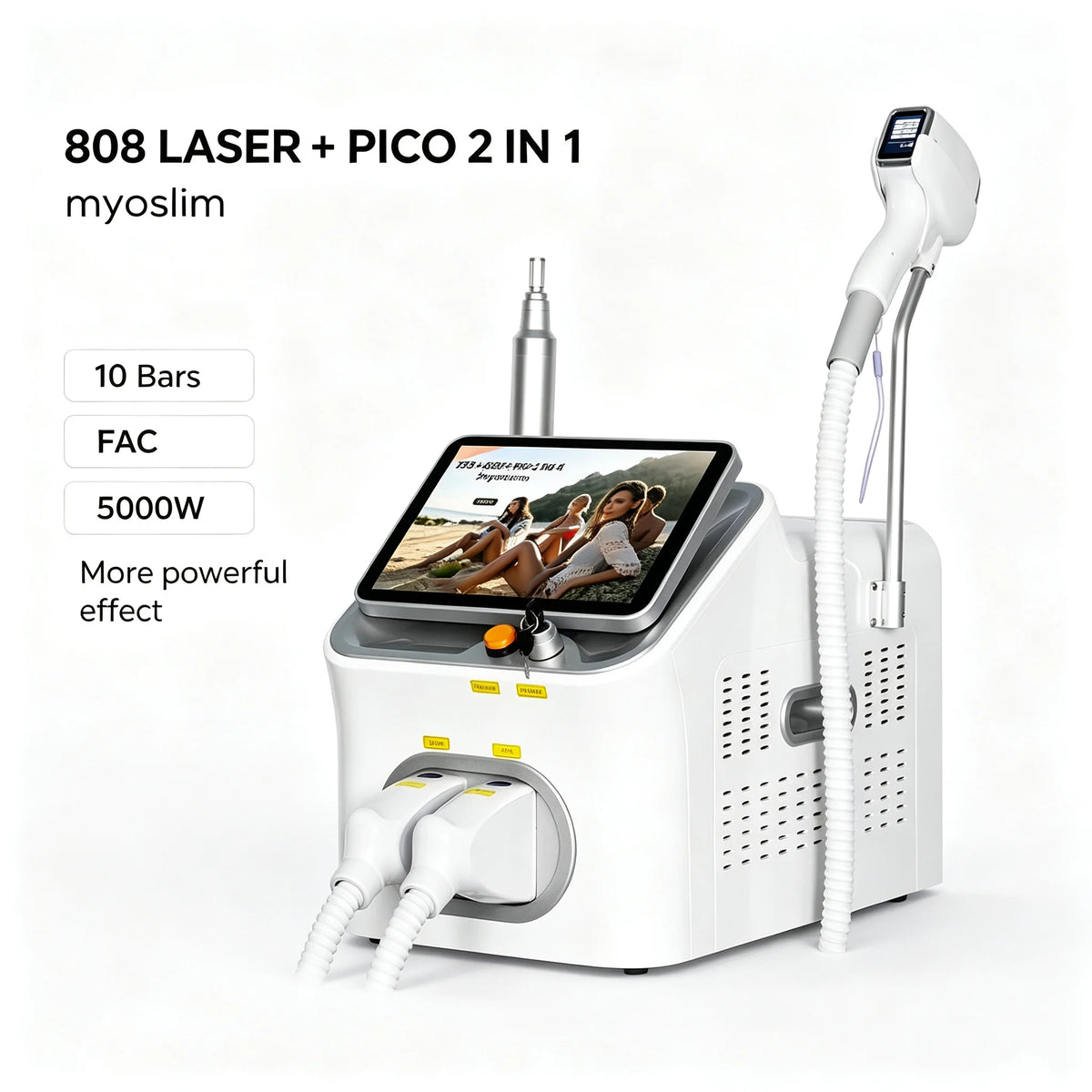 Máquina de depilación láser de diodo Soprano Professional FAC 2 en 1 y máquina de eliminación de tatuajes Pico Qswitch ND YAG de 4 longitudes de onda 808NM