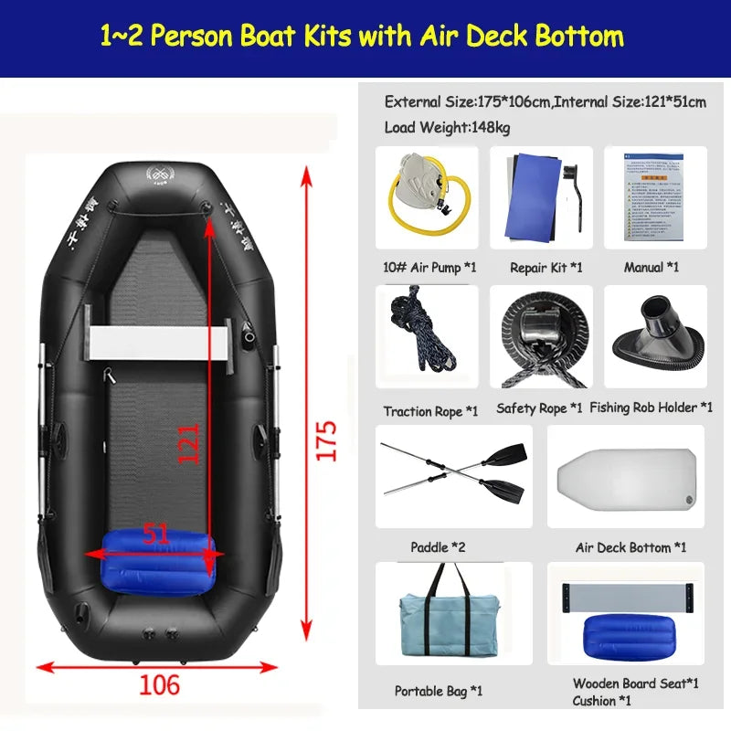 Juego inflable de balsa de barco profesional, bote de remos para adultos, Kayak, canoa, pesca, barco a la deriva plegable resistente a desgarros
