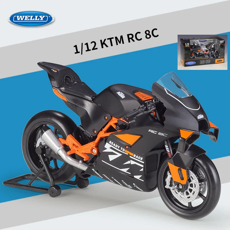 Welly 1:12 KTM RC 8C Modelo de motocicleta de carreras de carretera de aleación, modelo de motocicleta deportiva de calle de metal fundido a presión, regalo para niños