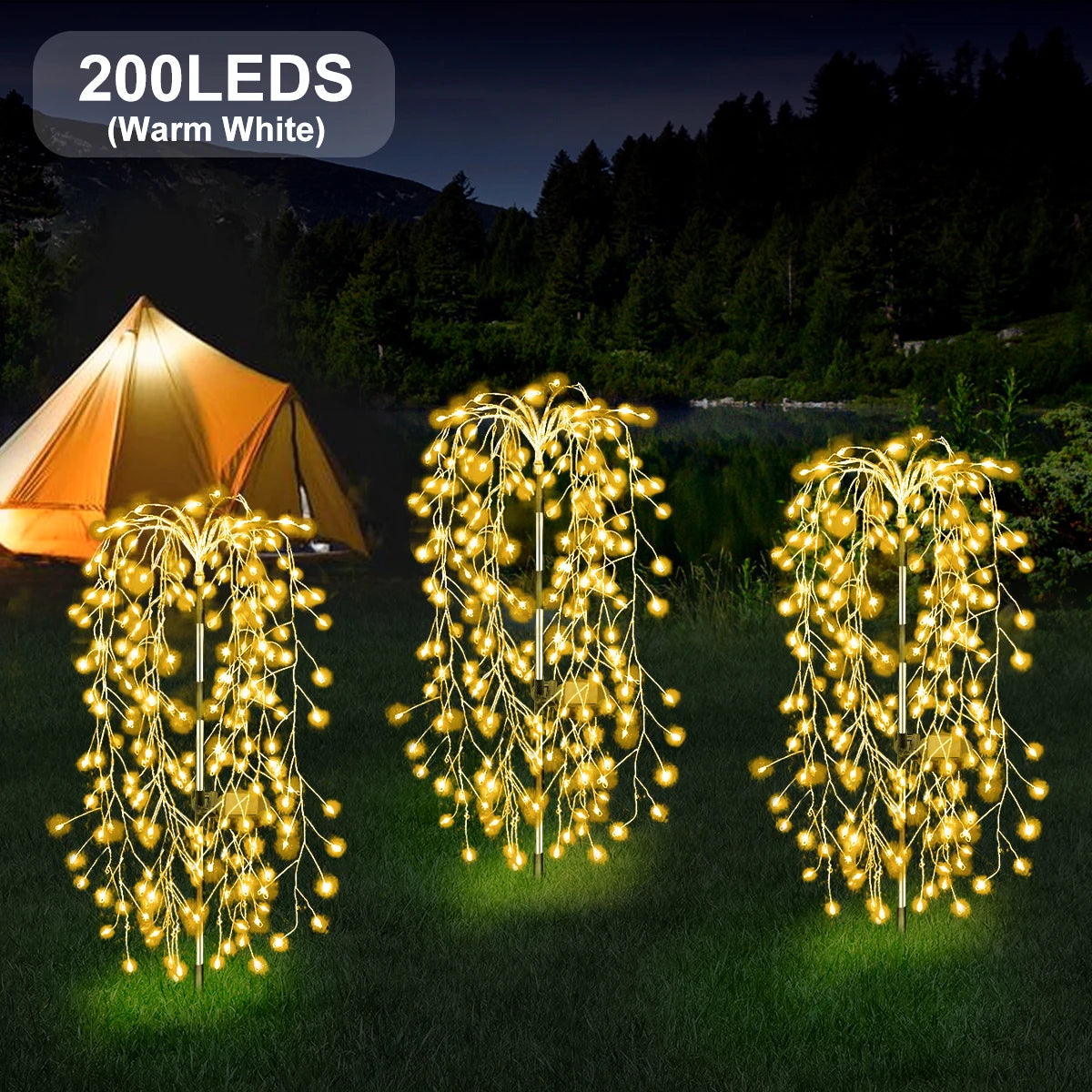 Luces solares decorativas de fuegos artificiales de 200/120 LED para exteriores, luces de hadas, lámpara de Ramadán, guirnalda de luces impermeable para patios
