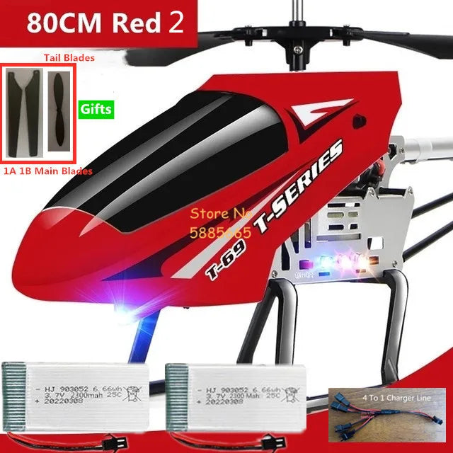 Helicóptero Eléctrico de Control Remoto de Aleación Súper Grande de 80 CM, 2.4G, 150M, Resistente a Impactos, con Iluminación LED y Motor Dual