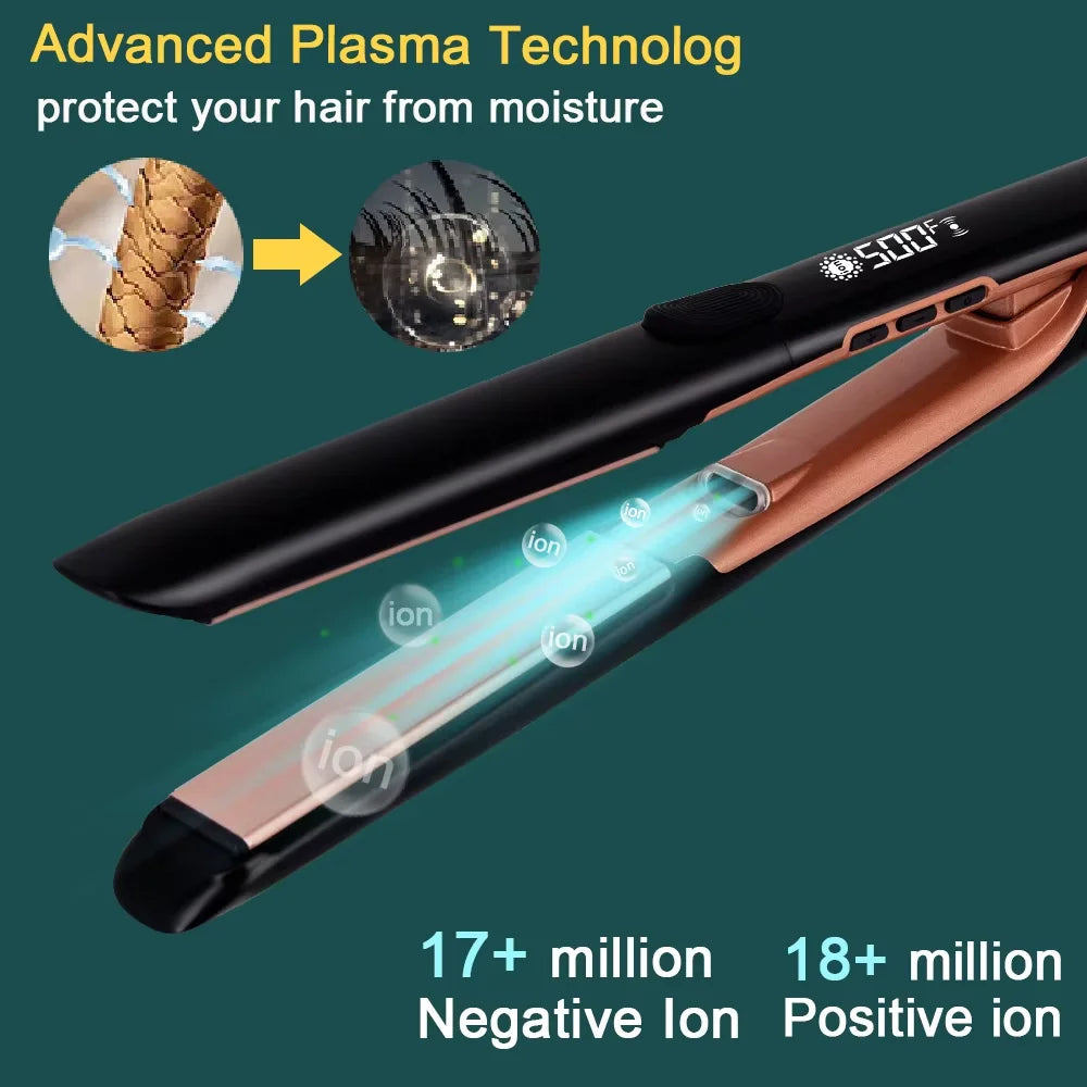 Plancha de pelo profesional 2 en 1, rizador de pelo con iones negativos, plancha de cerámica, tratamiento con queratina, para cabello encrespado, restaura el cabello dañado.