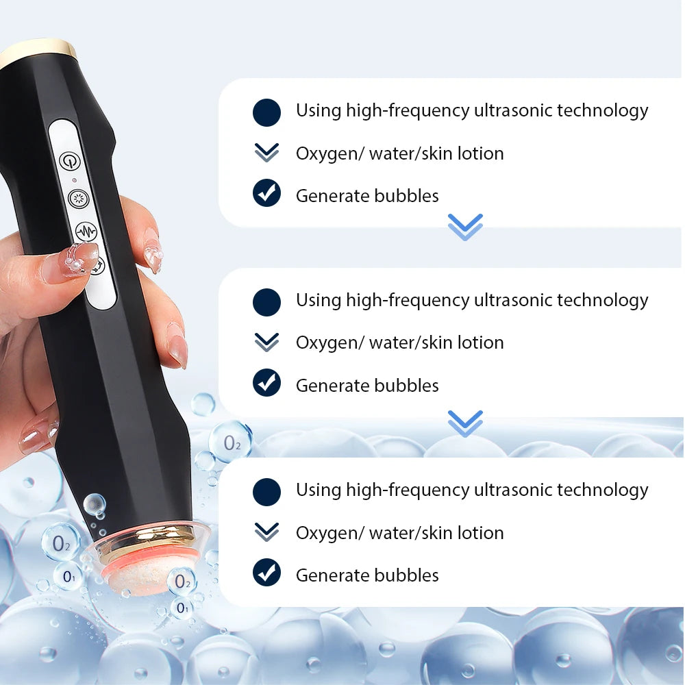 Dispositivo Facial Inalámbrico de Burbujas de Oxígeno, 7 Colores LED, Máquina de Belleza CO2, Varita de Cuidado de la Piel para Limpieza Profunda e Hidratación, para Spa en Casa