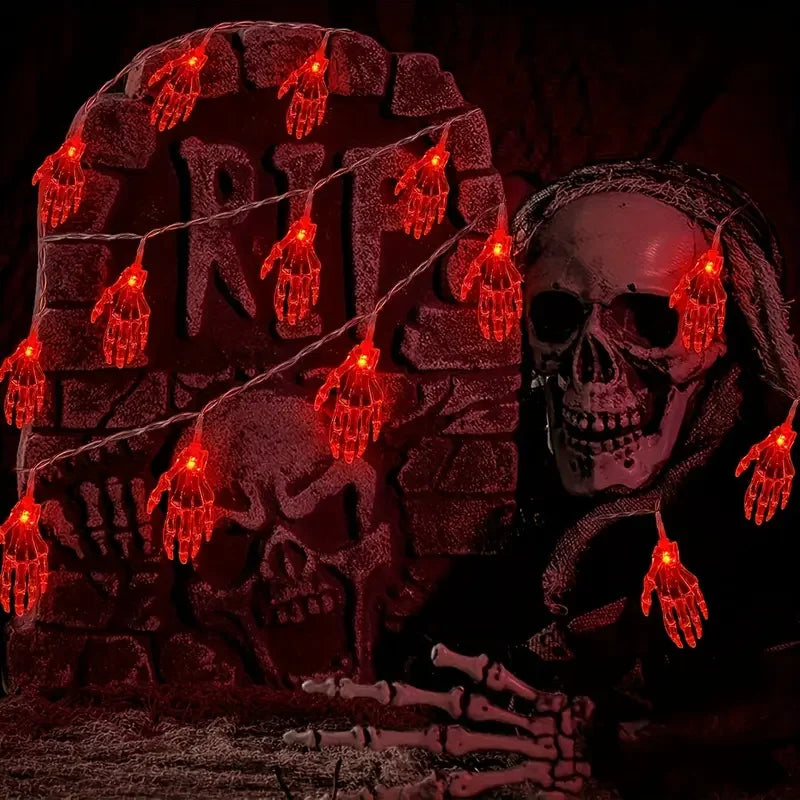1 unidad de luces LED de cadena con forma de mano embrujada, funciona con pilas, luz de mano fantasma de colores para decoración de Halloween en el hogar, interiores, exteriores y patios