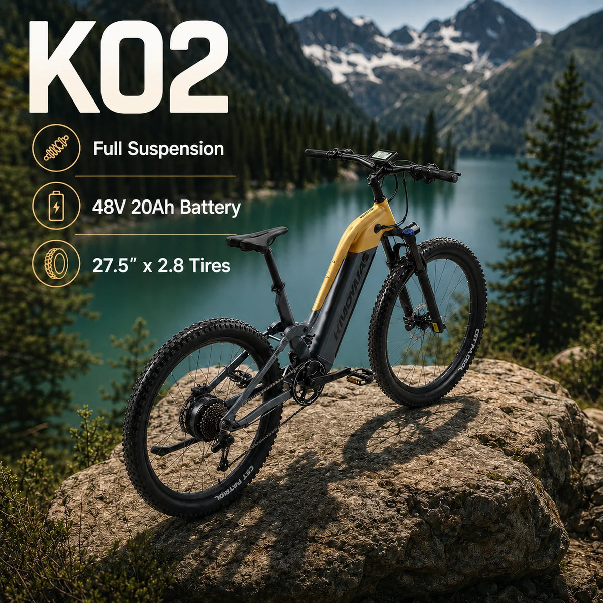 Bicicleta eléctrica de montaña KIMDYMA K02, batería extraíble de 48V 20AH, cuadro de aleación de aluminio, neumáticos todoterreno de 27.5*2.8, frenos hidráulicos, sensor de par, bicicleta eléctrica para ciudad y todoterreno.
