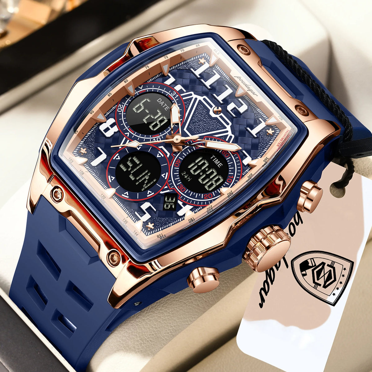 POEDAGAR Top Fashion Men Quartz Watch Date Week Luminous LED Digital Sports Male Clock Electronic Dual Time Men's Watches Reloj