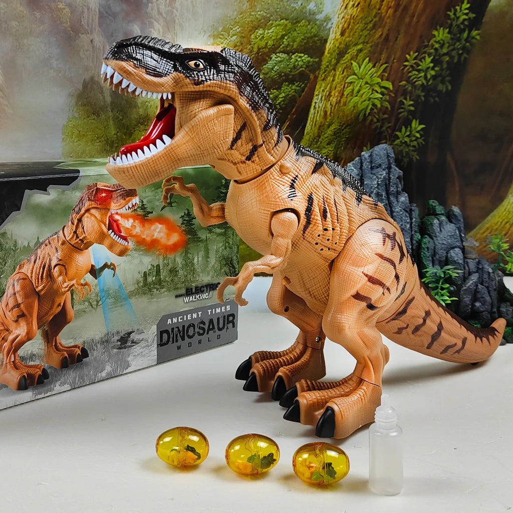 Juguete eléctrico de dinosaurio robot de gran tamaño que camina, echa humo, pone huevos, con luces y sonidos, modelo de juguete mecánico para niños