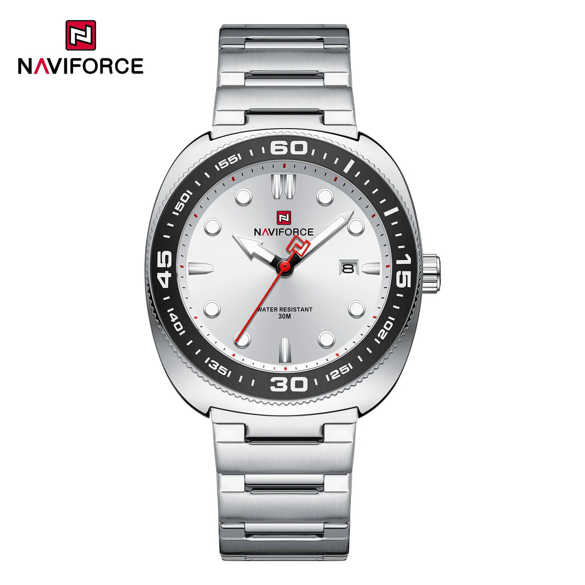 Reloj para hombre NAVIFORCE de lujo, estilo ejecutivo, con fechador, manecillas luminosas, correa de acero inoxidable, movimiento de cuarzo, reloj de marca a la moda