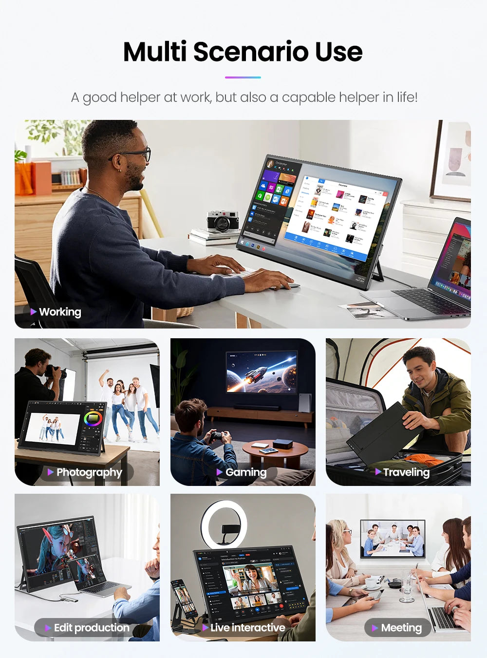 Monitor portátil táctil EVICIV de 10 puntos 21.5 pulgadas FHD 105% sRGB 120Hz HDMI USB-C Pantalla de viaje para portátil MacBook PC Superficie PS5 Xbox Gran pantalla externa con soporte VESA compatible