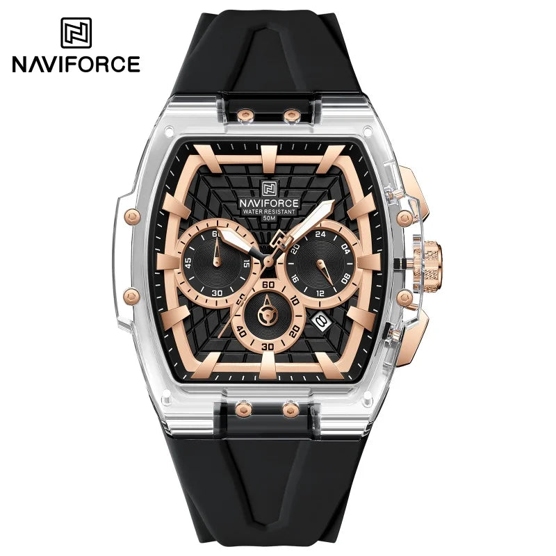 Reloj cronógrafo multifuncional para hombre NAVIFORCE NF6113, con calendario, segundero, luminoso, resistente al agua y correa de silicona