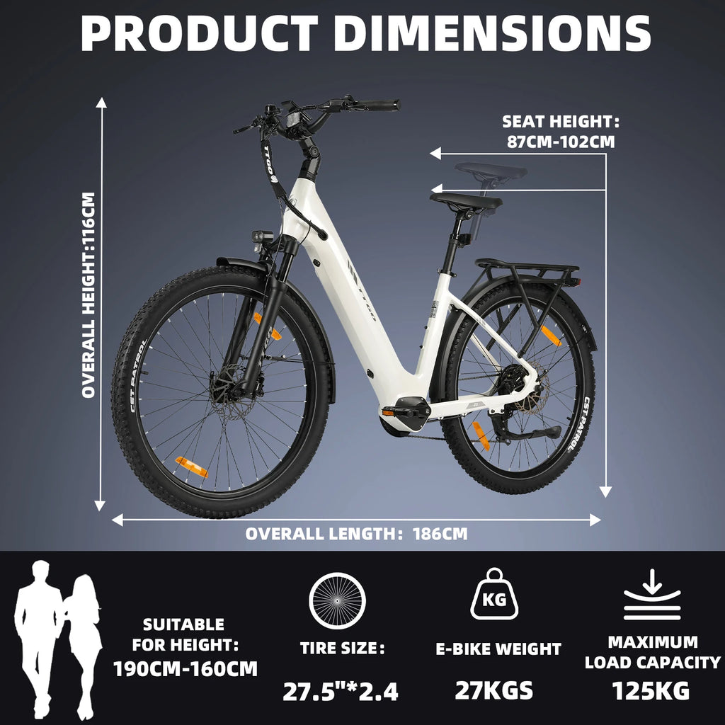 Bicicleta eléctrica TTGO Z3-W Z3 de 27.5 pulgadas para adultos, batería de 48V 15Ah, freno de disco hidráulico, horquilla de suspensión, cuadro de aluminio, bicicleta eléctrica para ir al trabajo y trekking
