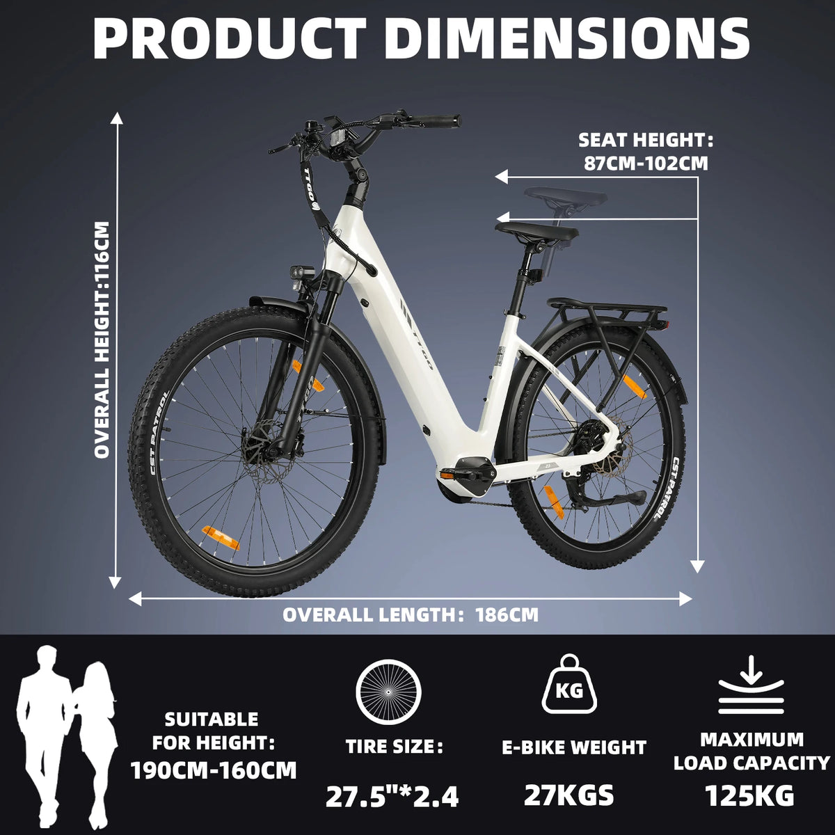 Bicicleta eléctrica TTGO Z3-W Z3 de 27.5 pulgadas para adultos, batería de 48V 15Ah, freno de disco hidráulico, horquilla de suspensión, cuadro de aluminio, bicicleta eléctrica para ir al trabajo y trekking
