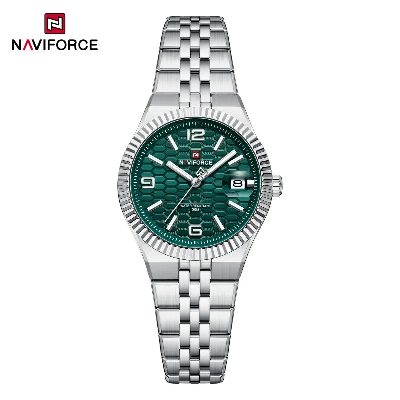 Reloj de mujer NAVIFORCE NF5079 de cuarzo, deportivo, resistente al agua, de alta calidad, con correa de acero, romántico, para dama