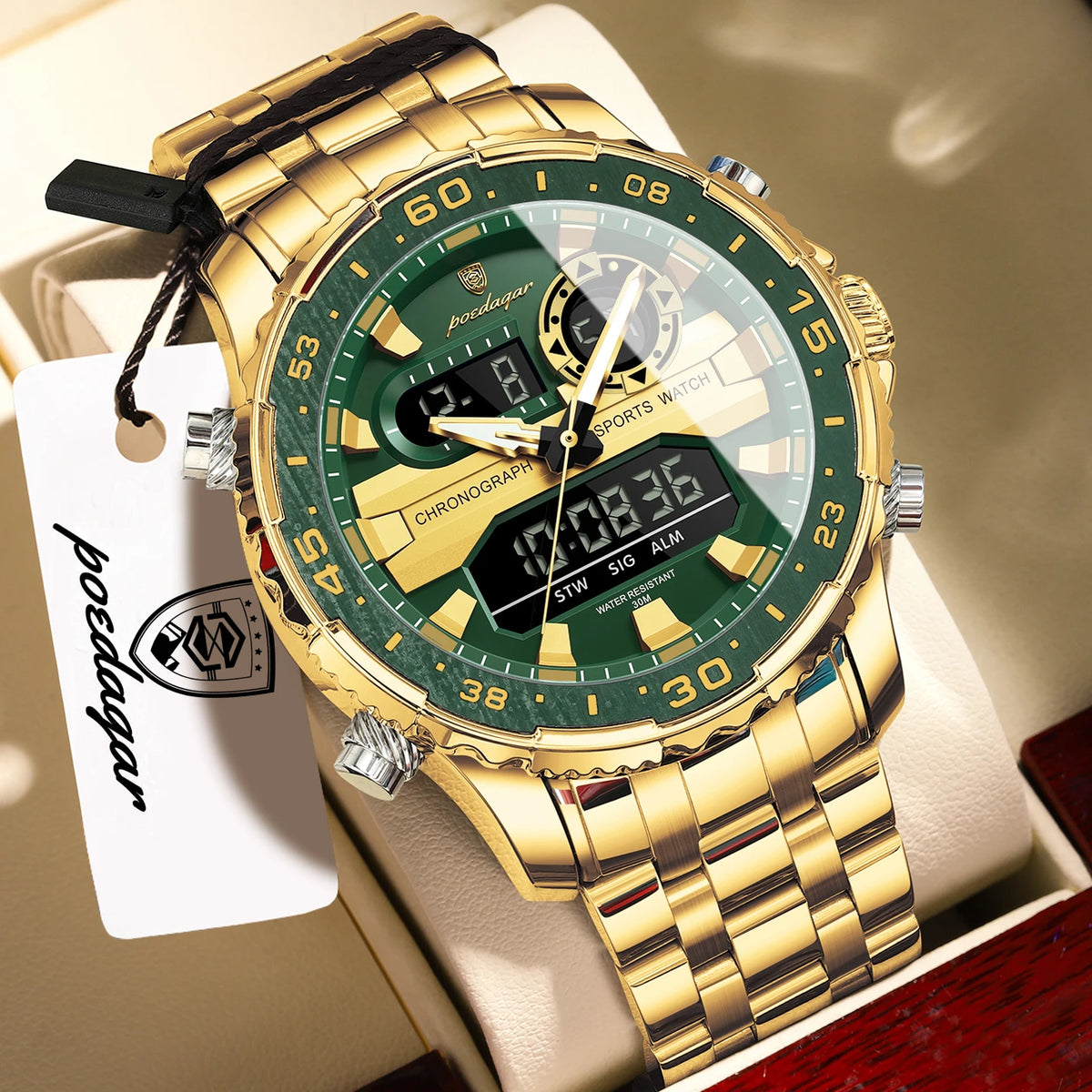 Reloj de cuarzo para hombre POEDAGAR, con fecha y día, pantalla LED electrónica, luminoso, estilo juvenil, con doble hora, reloj deportivo digital para hombre