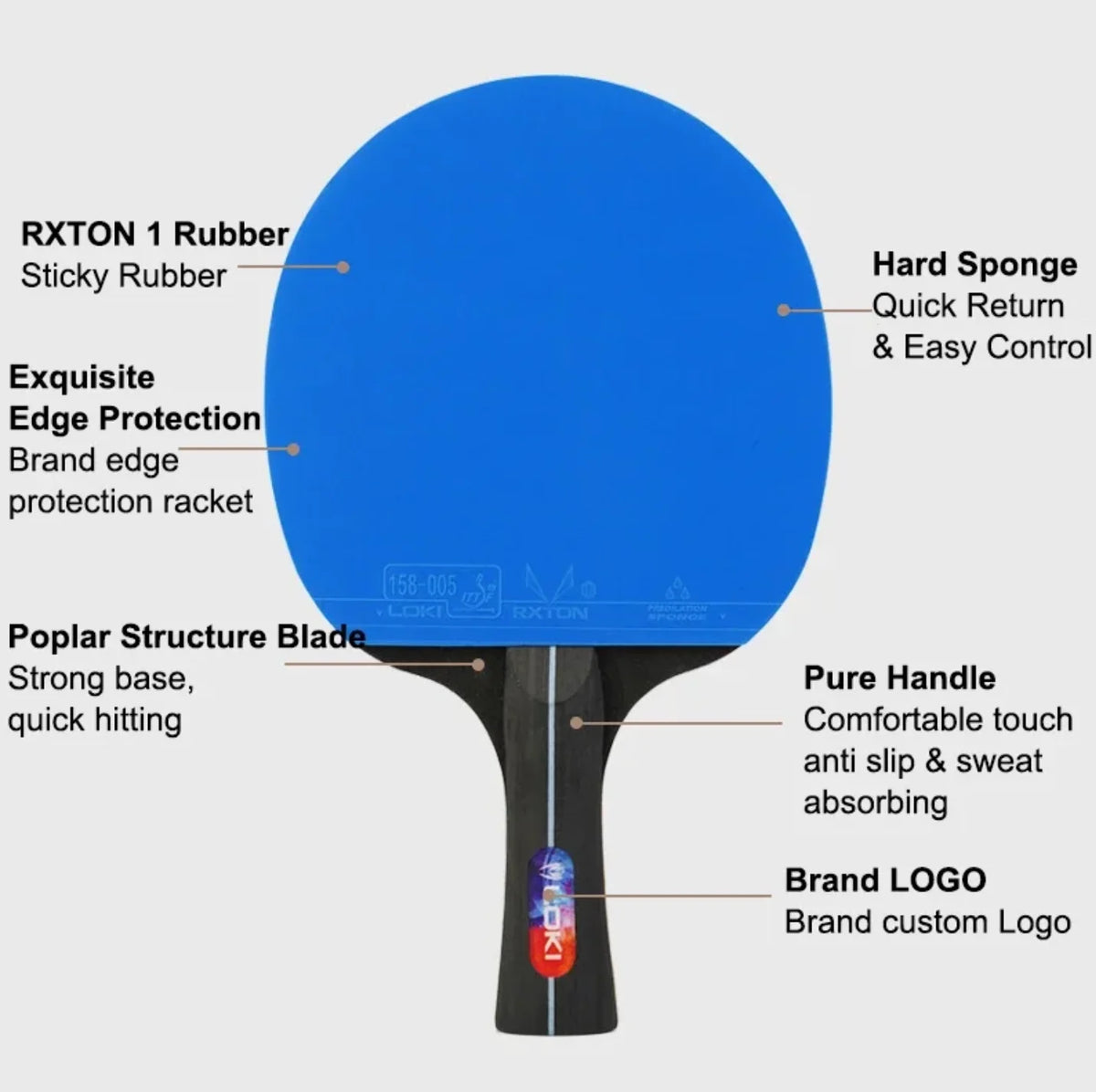 Raqueta de tenis LOKI K5000 FL con mango largo, raquetas de Ping Pong para entretenimiento en el hogar con goma de Ping Pong de Color azul