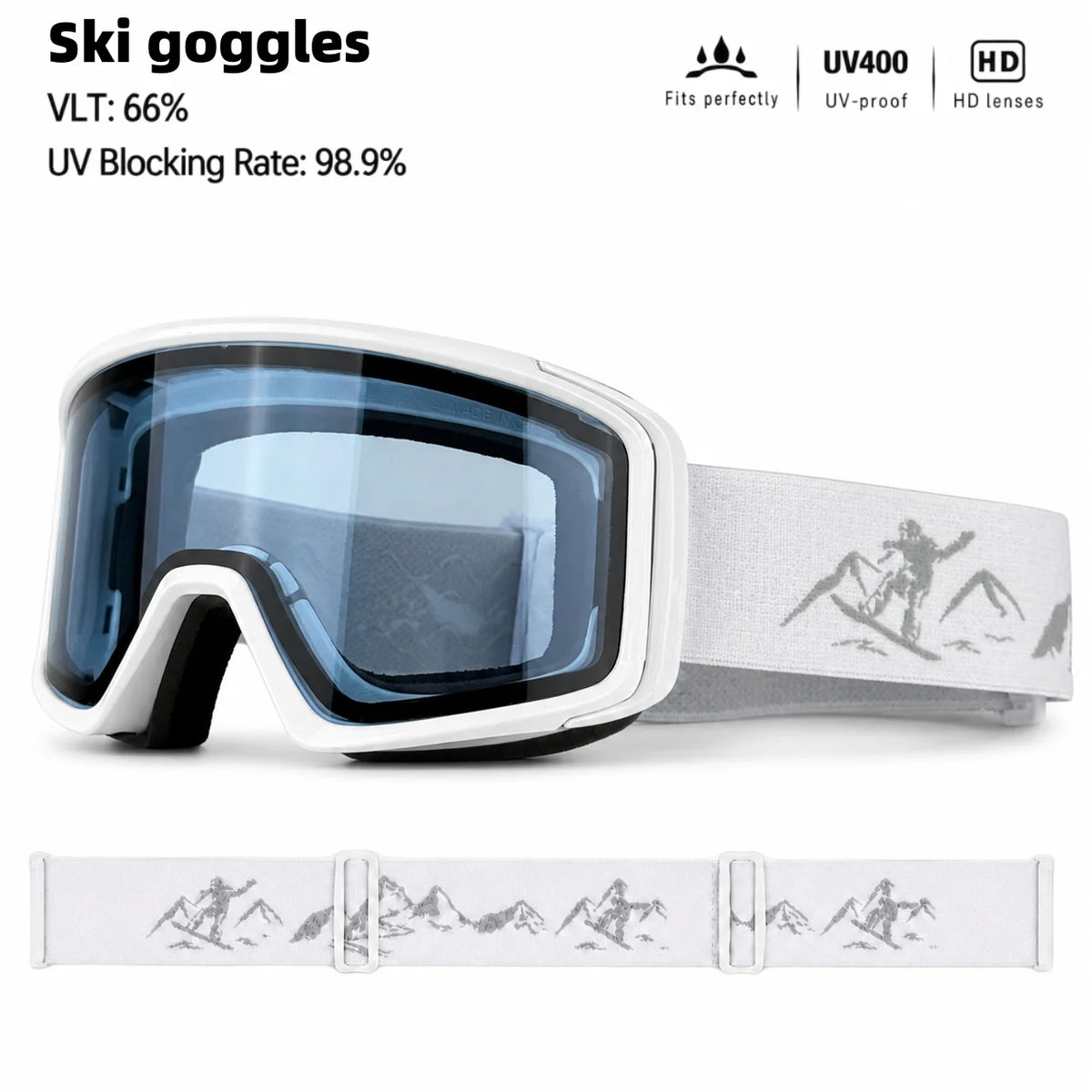 Gafas de esquí, lentes HD antivaho, diseñadas para deportes de esquí al aire libre, ajuste unisex, equipadas con correa ajustable para la cabeza.