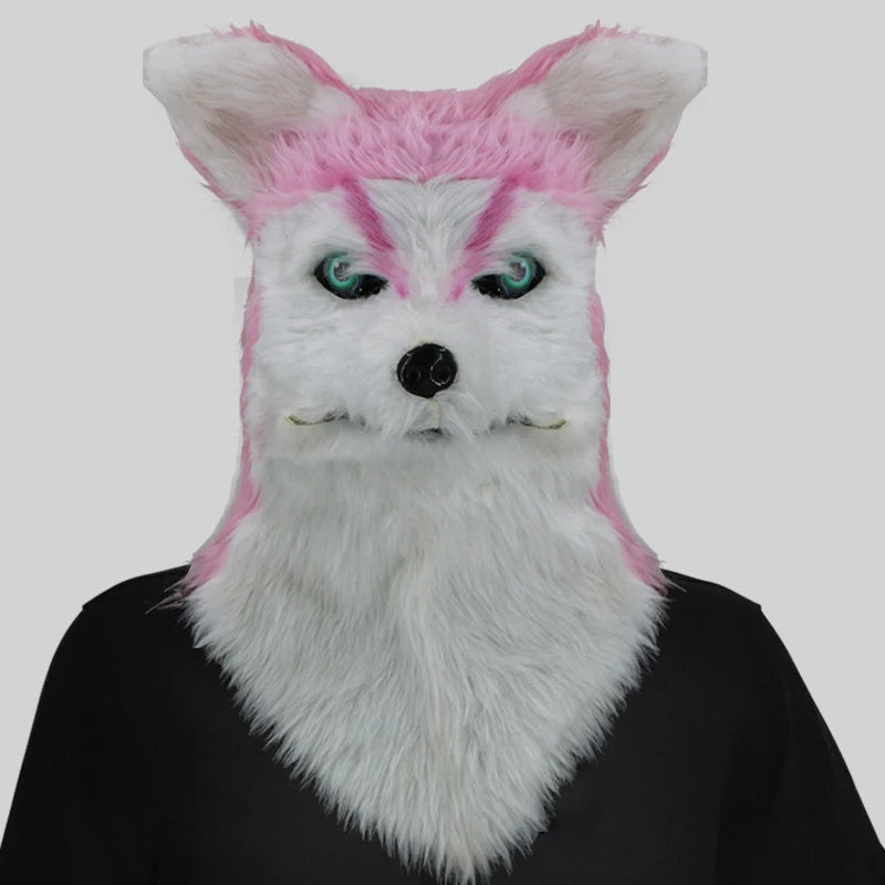 Máscara de zorro de felpa con boca móvil para Halloween, máscaras de cabeza completa de perro y Lobo, máscara de Animal realista, accesorios de disfraces de fiesta de Halloween