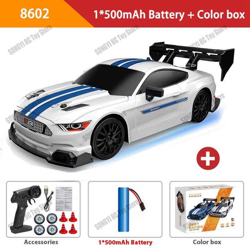 Coche de drift a control remoto 4WD, vehículo de carreras de alta velocidad con luces LED, radio de 2.4GHz, juguete de camioneta todoterreno 4x4 para niños